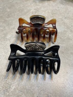 Vintage Brighton Black & Tortise Hair Claw Clip’s with Decorative Silver Accent